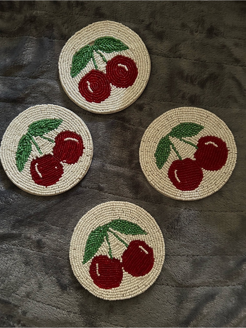 Beaded Cherry Coasters - Set of 4